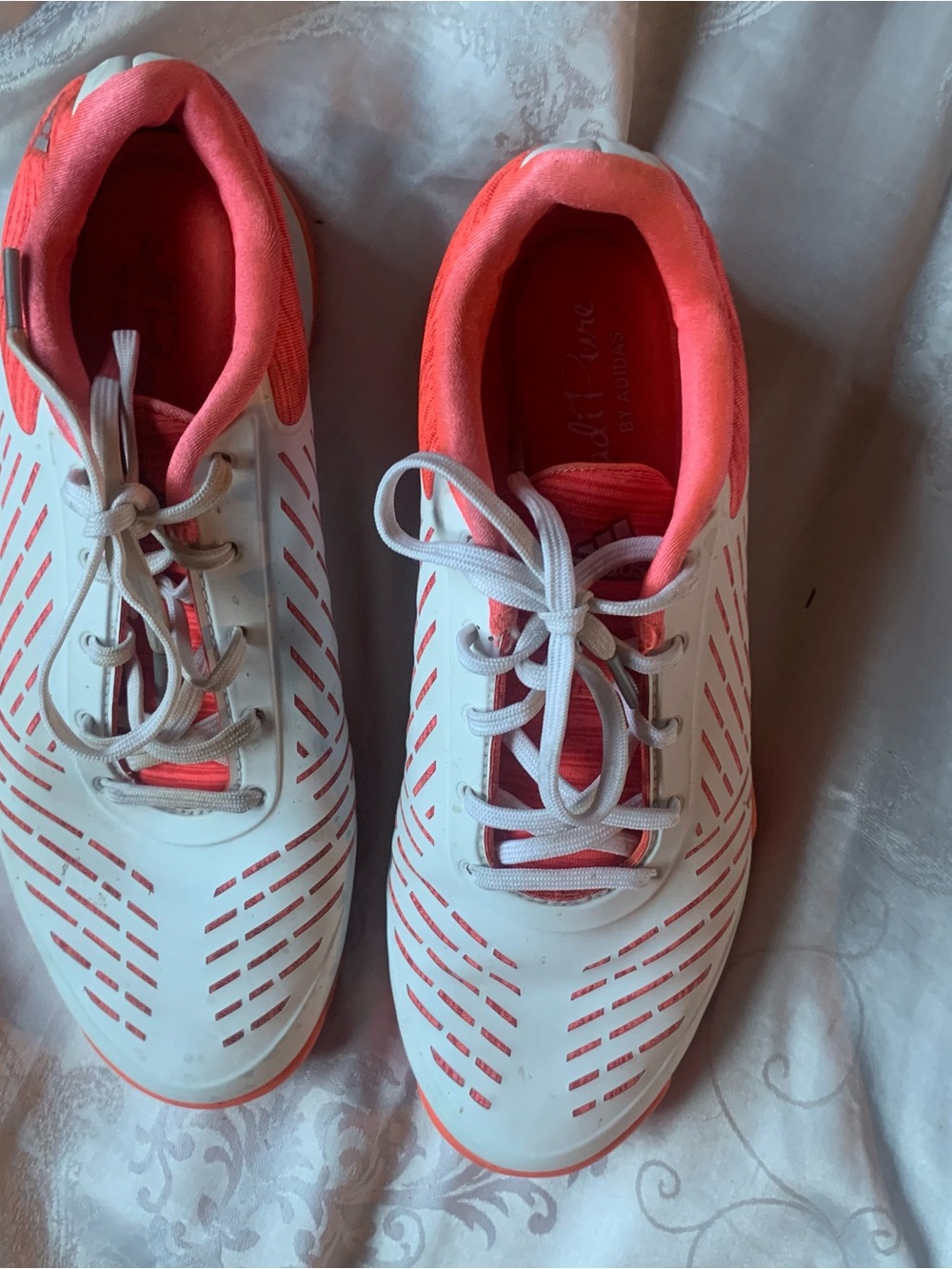 adidas White Athletic Shoes with Coral Accents